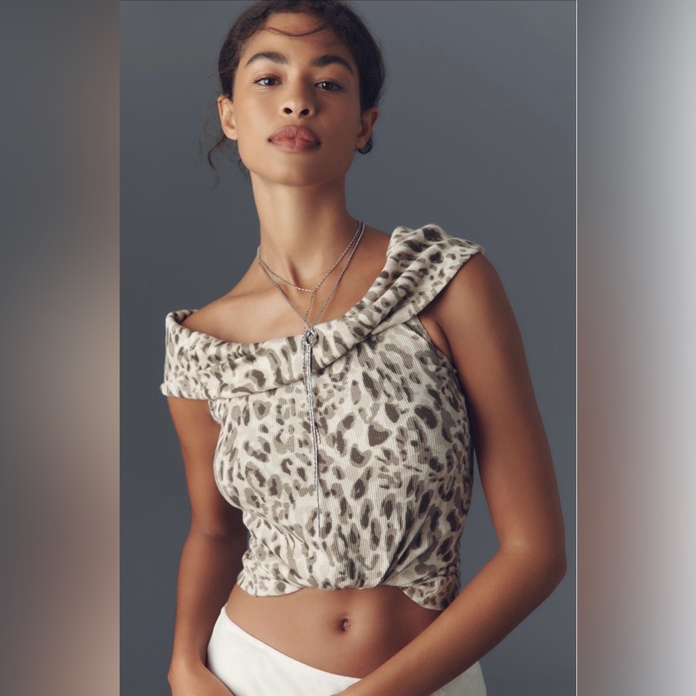 NWT Pilcro Off-the-Shoulder Twist Rib Top in Brown Pattern, Medium